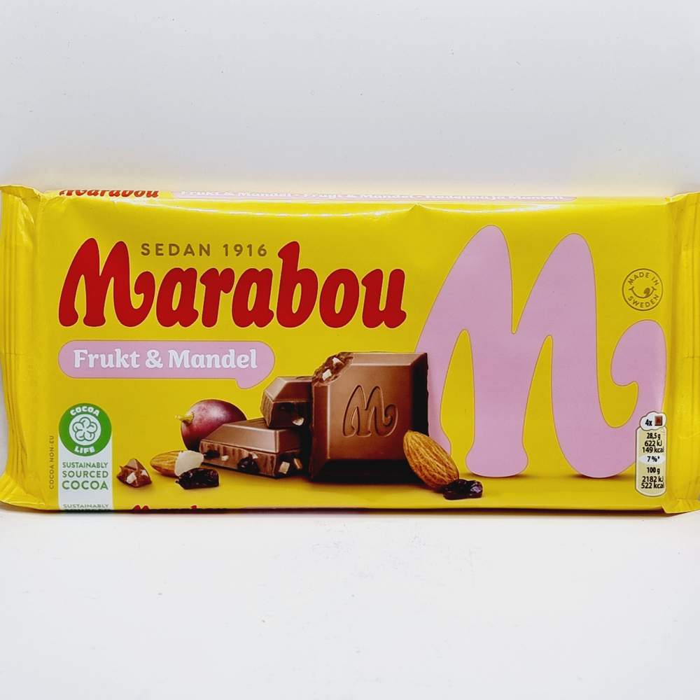 Marabou Шоколад молочный Frukt & Mandel изюм и хрустящий миндаль 200 г (Швеция)