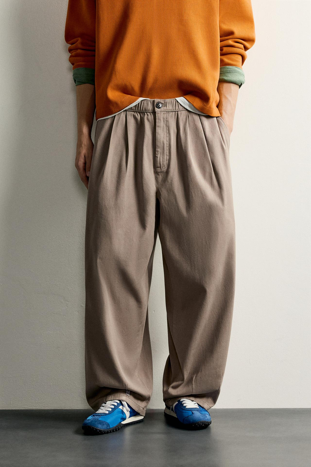 ZARA БРЮКИ BALLOON FIT CONFORT, СЕРО-КОРИЧНЕВЫЙ