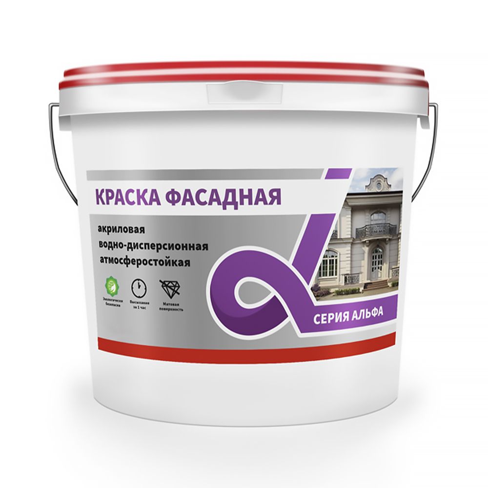 Краска водно-дисперсионная фасадная Alfavit серия Альфа, белая, 14 кг, 42750
