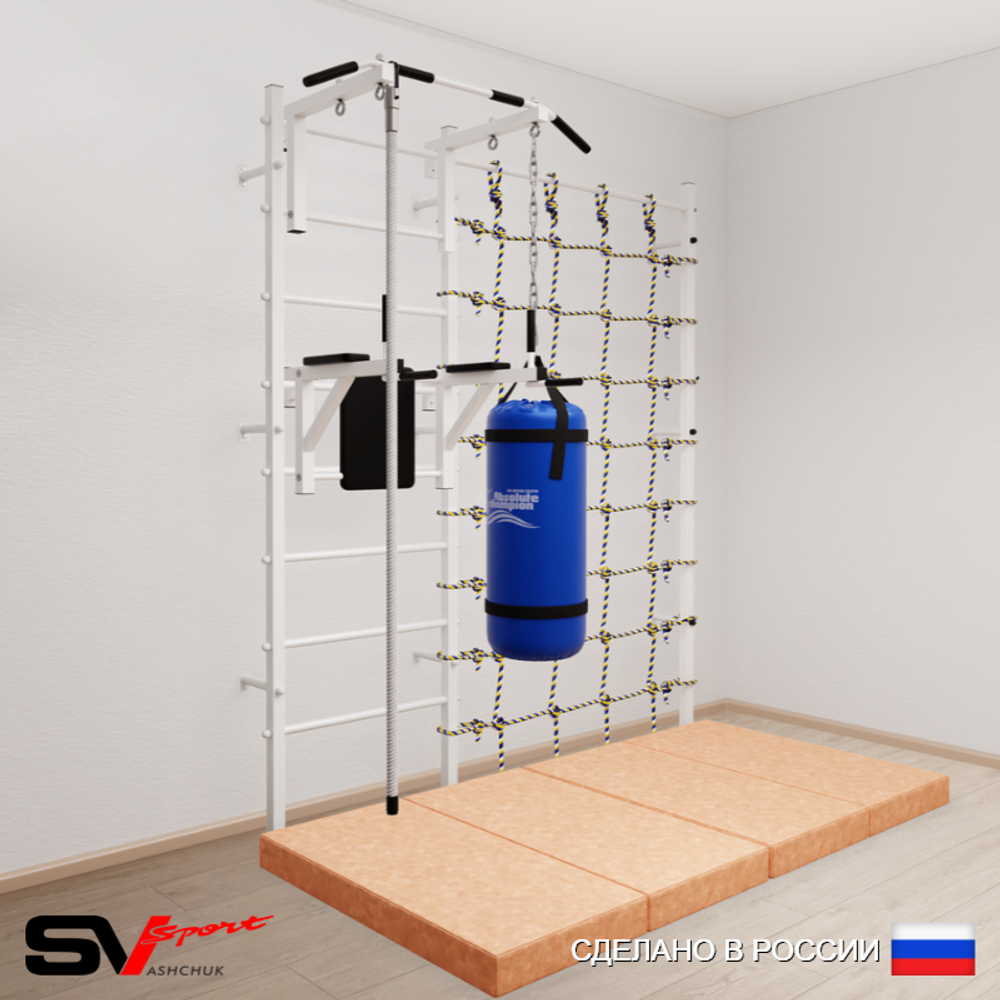 Шведская стенка Sv Sport 57070 (Турник стандарт/Брусья/Канат/Цепь/Мешок 30кг/Мат 2м/Канатный лаз)