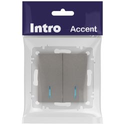 Выключатель Intro Accent 6-105-09 двойной с подсветкой, 10А-250В, IP20, СУ, AL/CU, титан | Intro