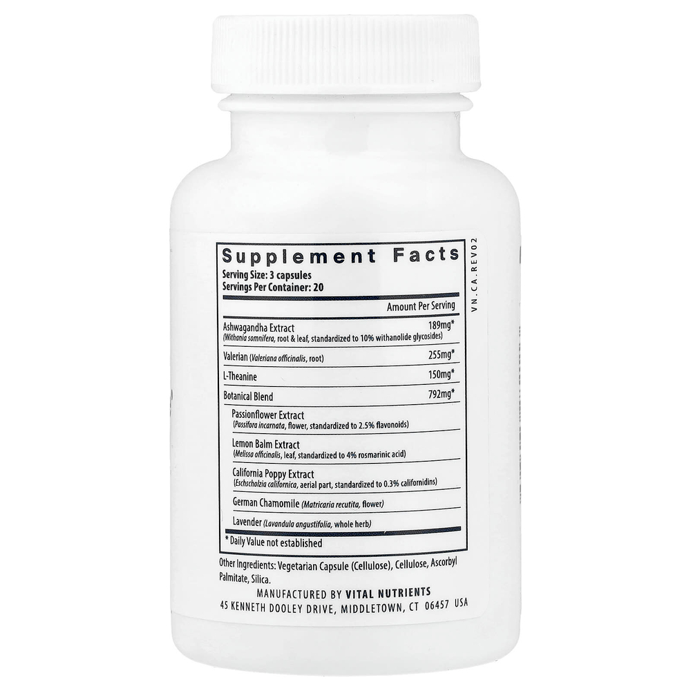Vital Nutrients, снятие напряжения с ашваганды, 60 веганских капсул