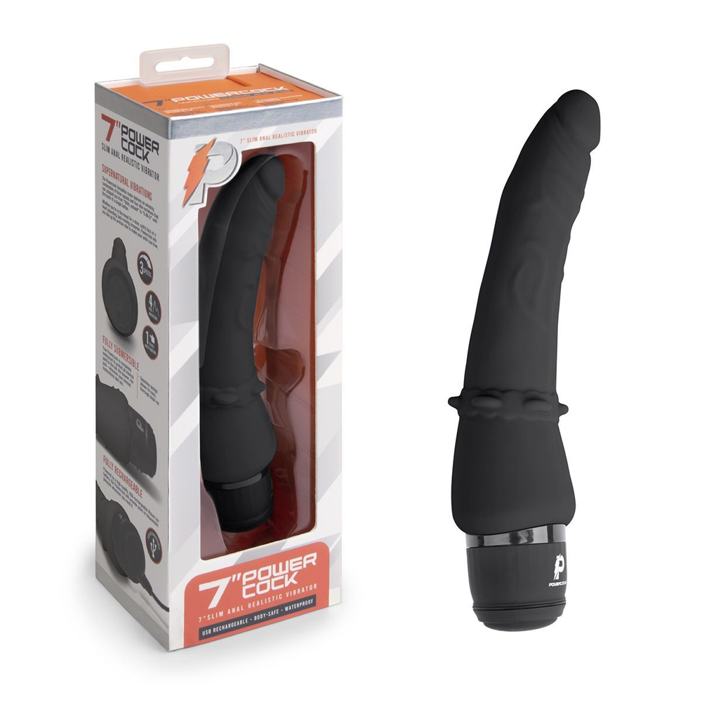 Черный анальный вибратор 7 Slim Anal Realistic Vibrator - 20 см. (Цвет: черный)