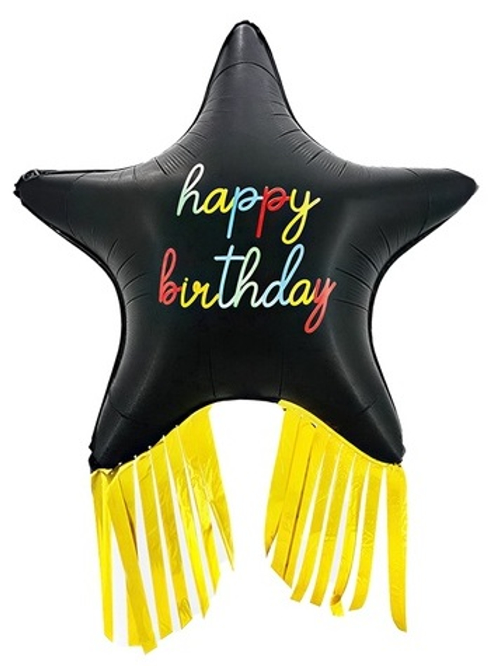 Звезда "Черная Happy Birthday с золотой бахромой"