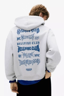PULL&BEAR Толстовка с капюшоном HFC "Stranger Things", серый меланж