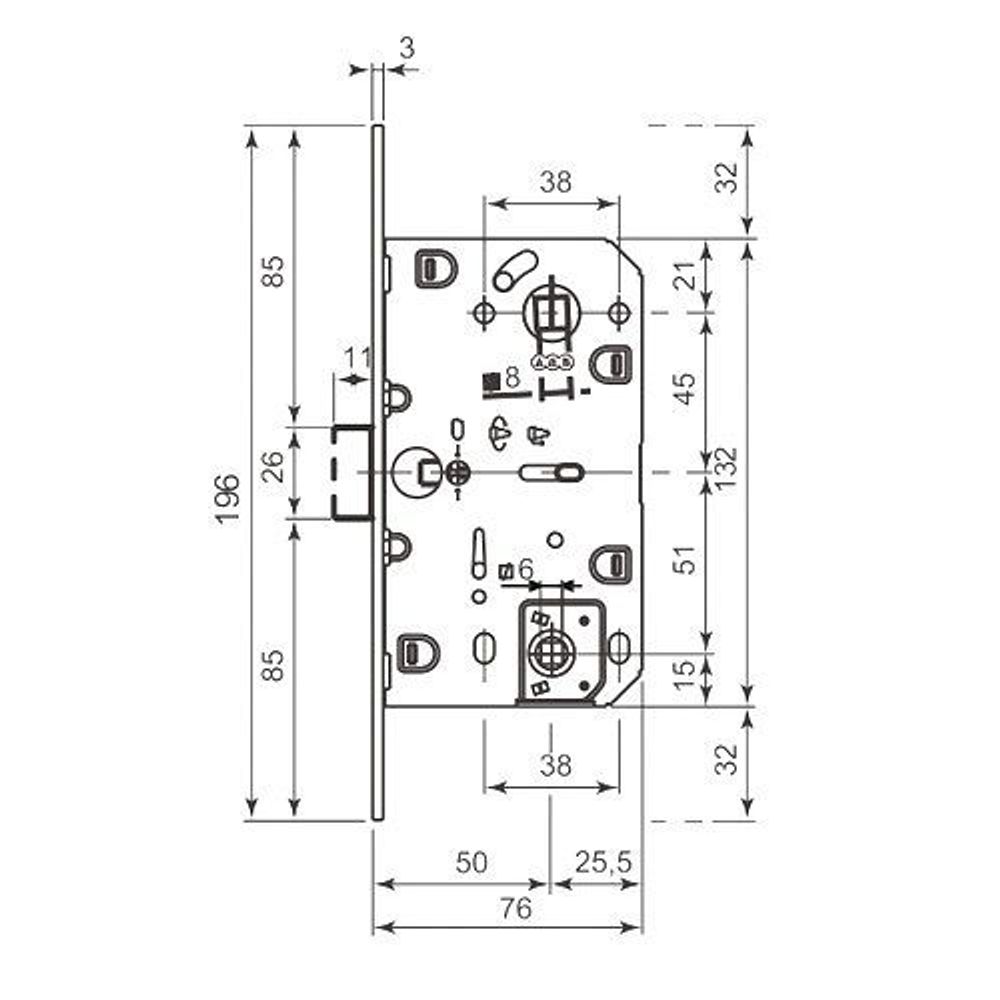 Замок межкомнатный AGB WC MEDIANA EV B01102.50.93.567 (черный) /36549/