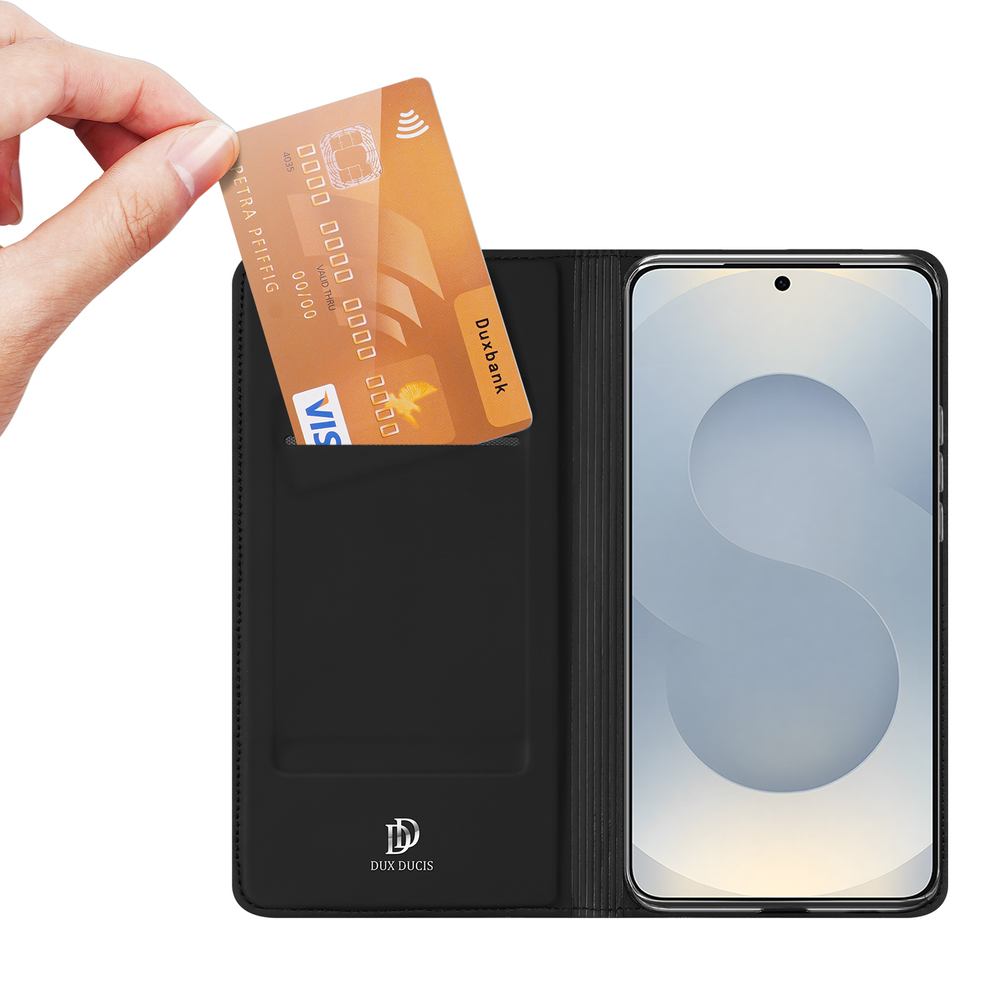 Чехол книжка из PU кожи черного цвета от Dux Ducis для Samsung Galaxy S25+, серия Skin Pro Series Case
