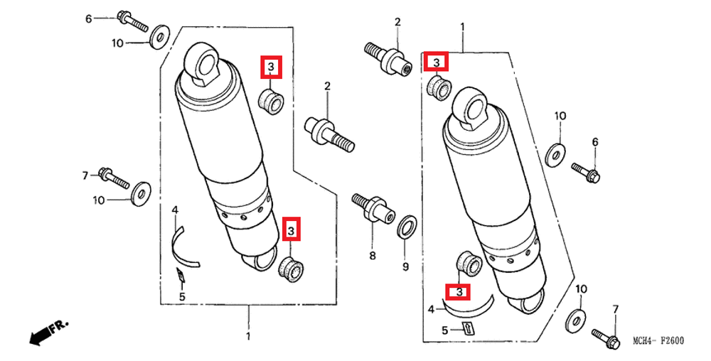 сайленблок заднего амортизатора Honda X4 VTX1300 VTX1800 GL1500C Valkyrie 52489-GS3-003