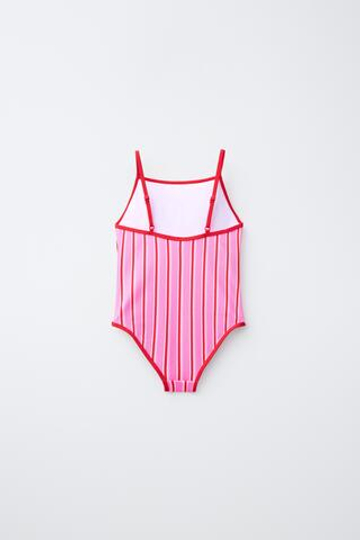 ZARA КУПАЛЬНИК В ПОЛОСКУ, НЕОНОВЫЙ РОЗОВЫЙ