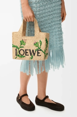 Loewe Маленькая сумка-тоут Font из рафии, натуральный/зеленый