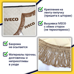 Ламбрекен с косынками стеганые Iveco (экокожа, бежевый, коричневые кисточки)