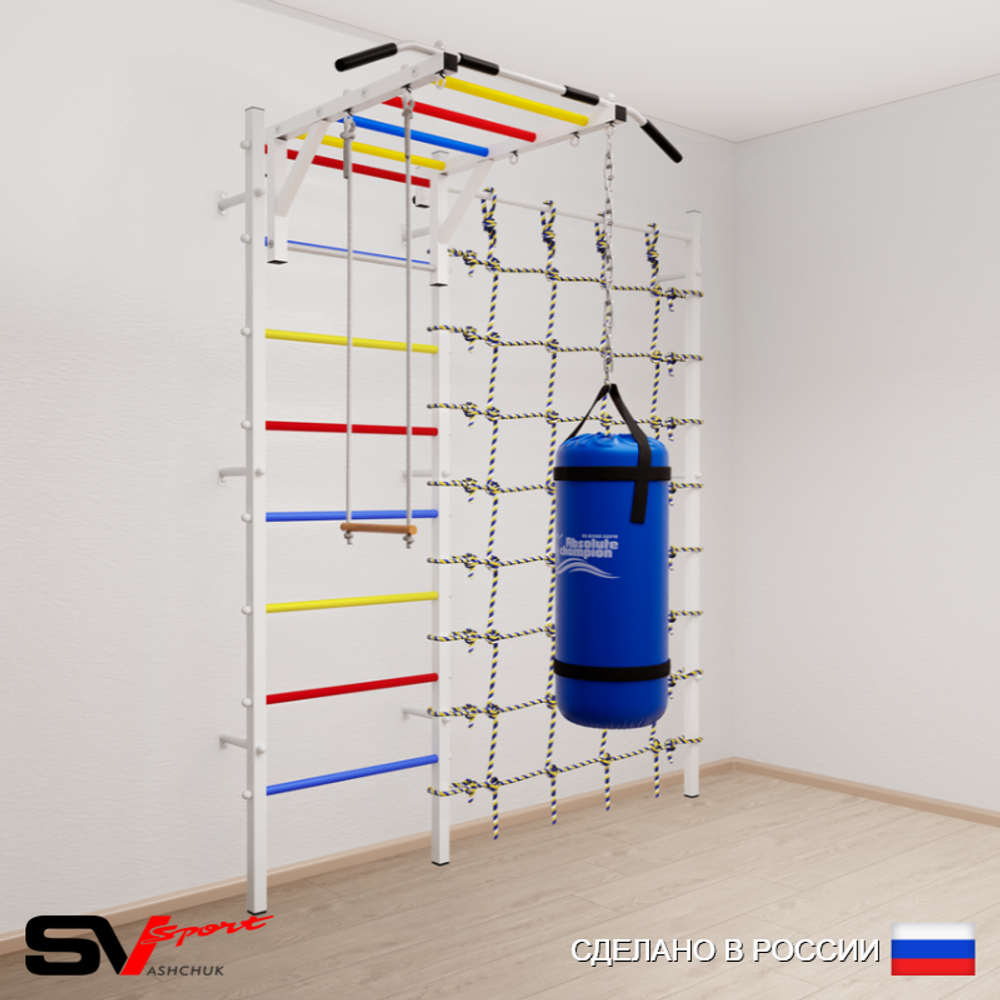 Шведская стенка Sv Sport усиленная 63220 (Турник рукоход/Трапеция/Цепь/Мешок 22кг/Канатный лаз)