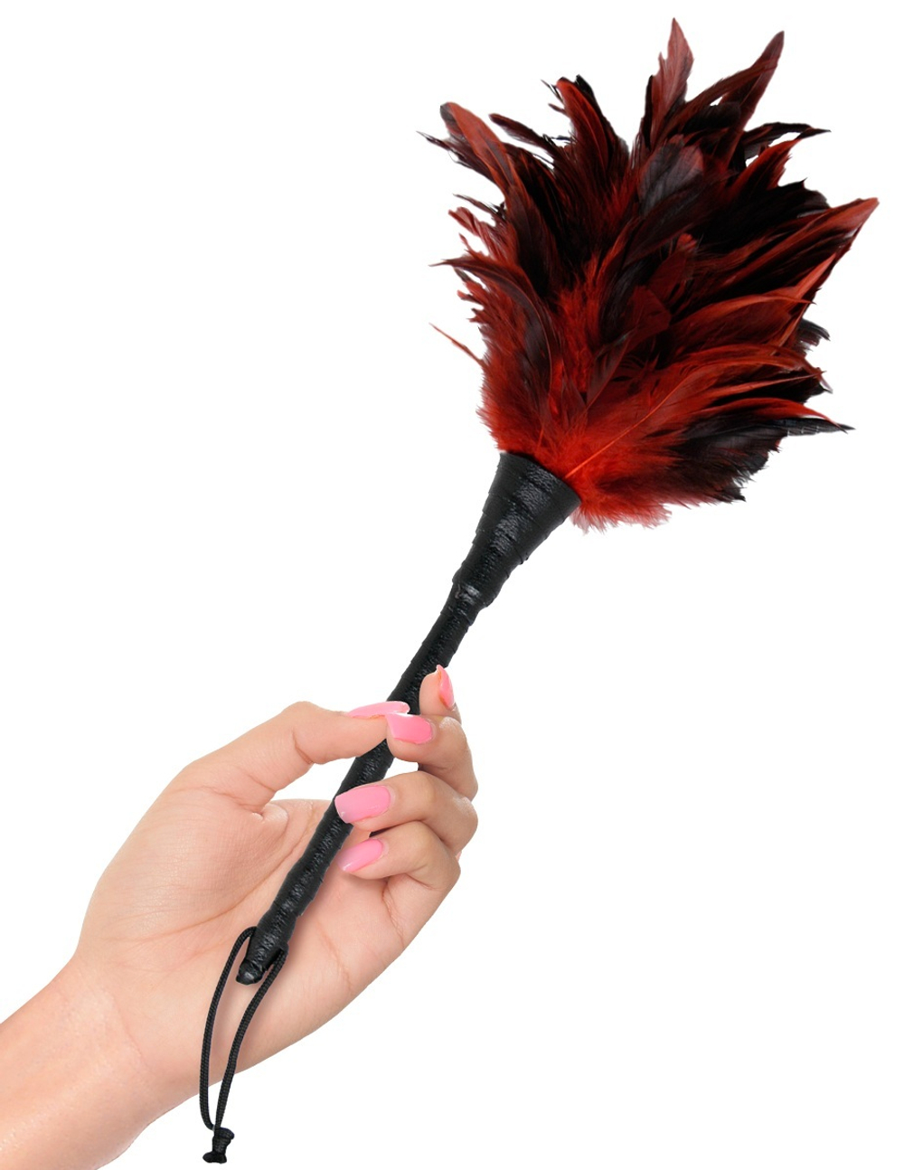 Кисточка с красно-чёрными пёрышками Frisky Feather Duster - 36 см. (Цвет: красный с черным)