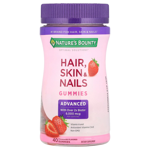 Nature's Bounty, Optimal Solutions®, жевательные таблетки для волос, кожи и ногтей, со вкусом клубники, 40 жевательных таблеток