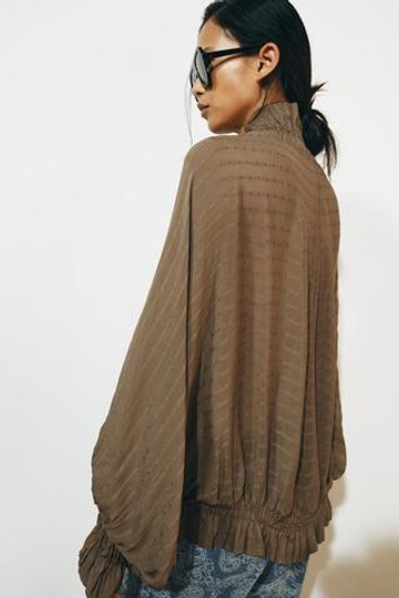 ZARA БЛУЗА СО СБОРКАМИ — ZW COLLECTION, КОРИЧНЕВЫЙ