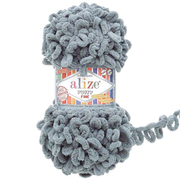 Пряжа Alize (Ализе) Puffy Fine / уп.5 мот. по 100 г, 14м, 87 серо-голубой