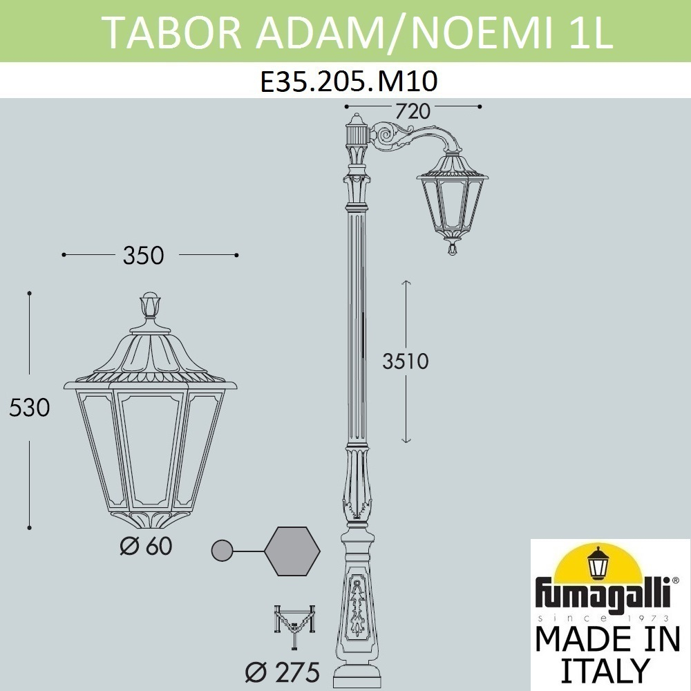 Парковый фонарь Fumagalli NOEMI E35.205.M10.AXH27