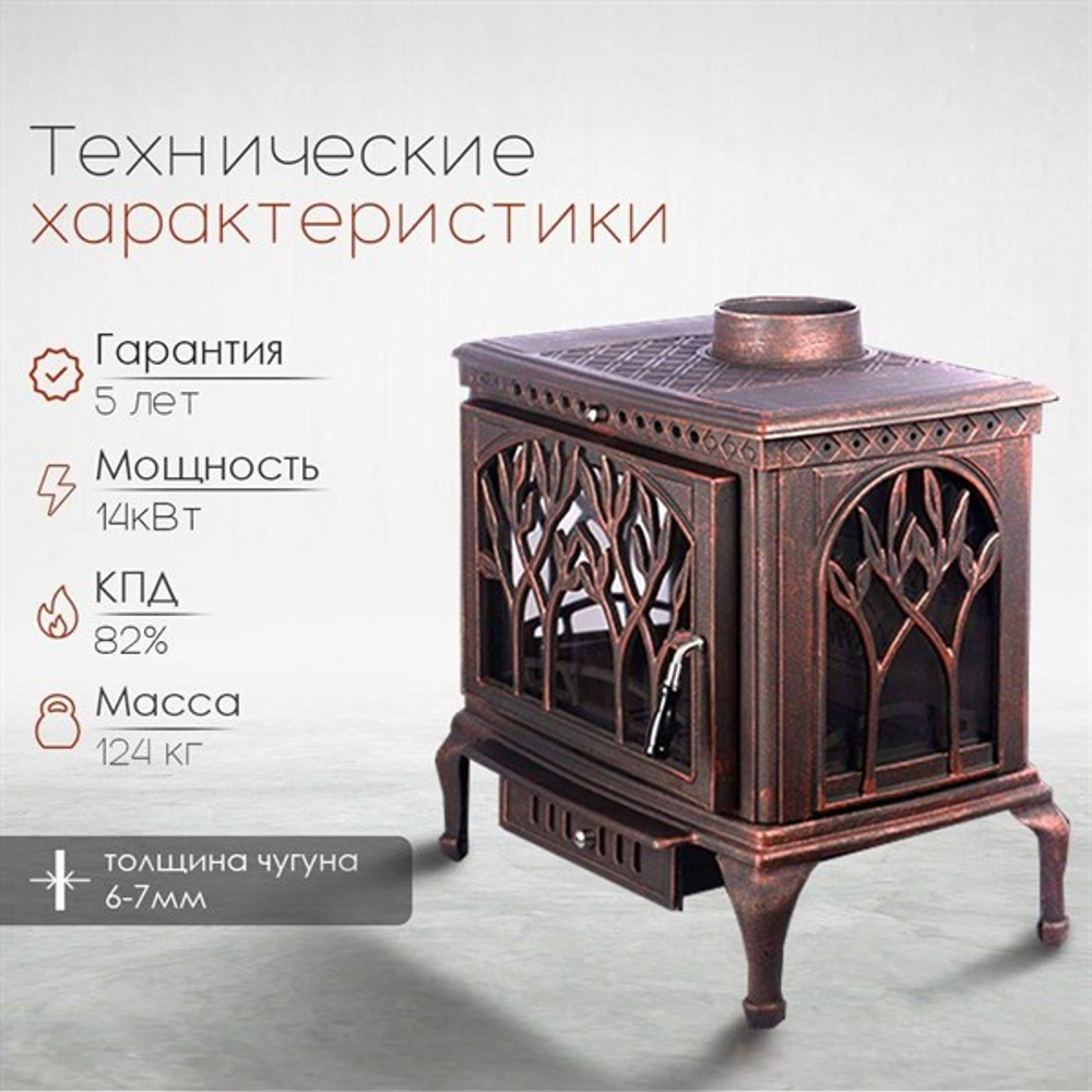 Чугунная печь-камин LOKI Forest Bronze