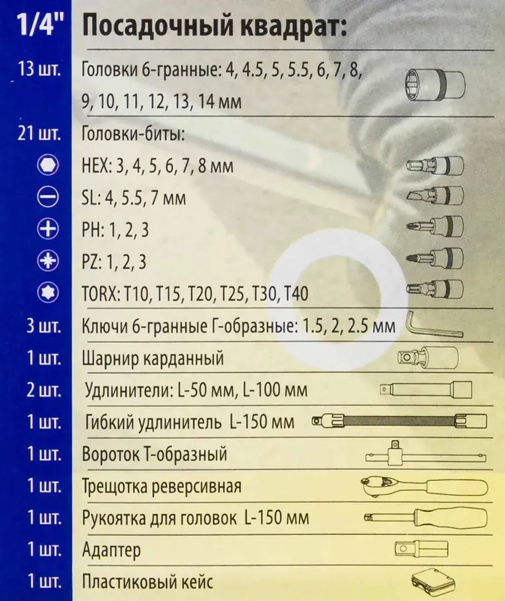 Набор инструмента 46пр. 1/4''(6-гран.)(4-14мм) FORSandTUNE FORSandTUNE-2462-46