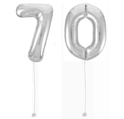 Шар-цифра 70 Серебро Silver 102 см фольга с гелием на грузике