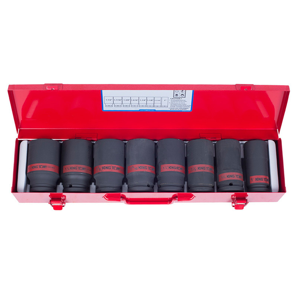 Набор ударных глубоких торцевых головок 3/4", шестигранные, 1"-1&1/2", 8 предметов KING TONY 6410SP