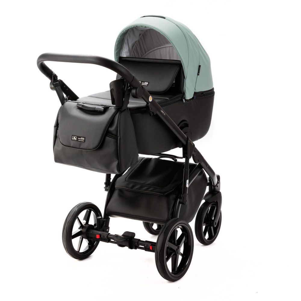 Детская универсальная коляска Adamex NOLA Deluxe 2 в 1 N-SD103 (Серо-зеленая экокожа, Черная экокожа)