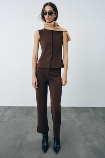 ZARA ЗАУЖЕННЫЕ БРЮКИ С КАРМАНАМИ, КОРИЧНЕВЫЙ