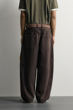 ZARA БРЮКИ BALLOON FIT СО ШВАМИ, КОРИЧНЕВЫЙ