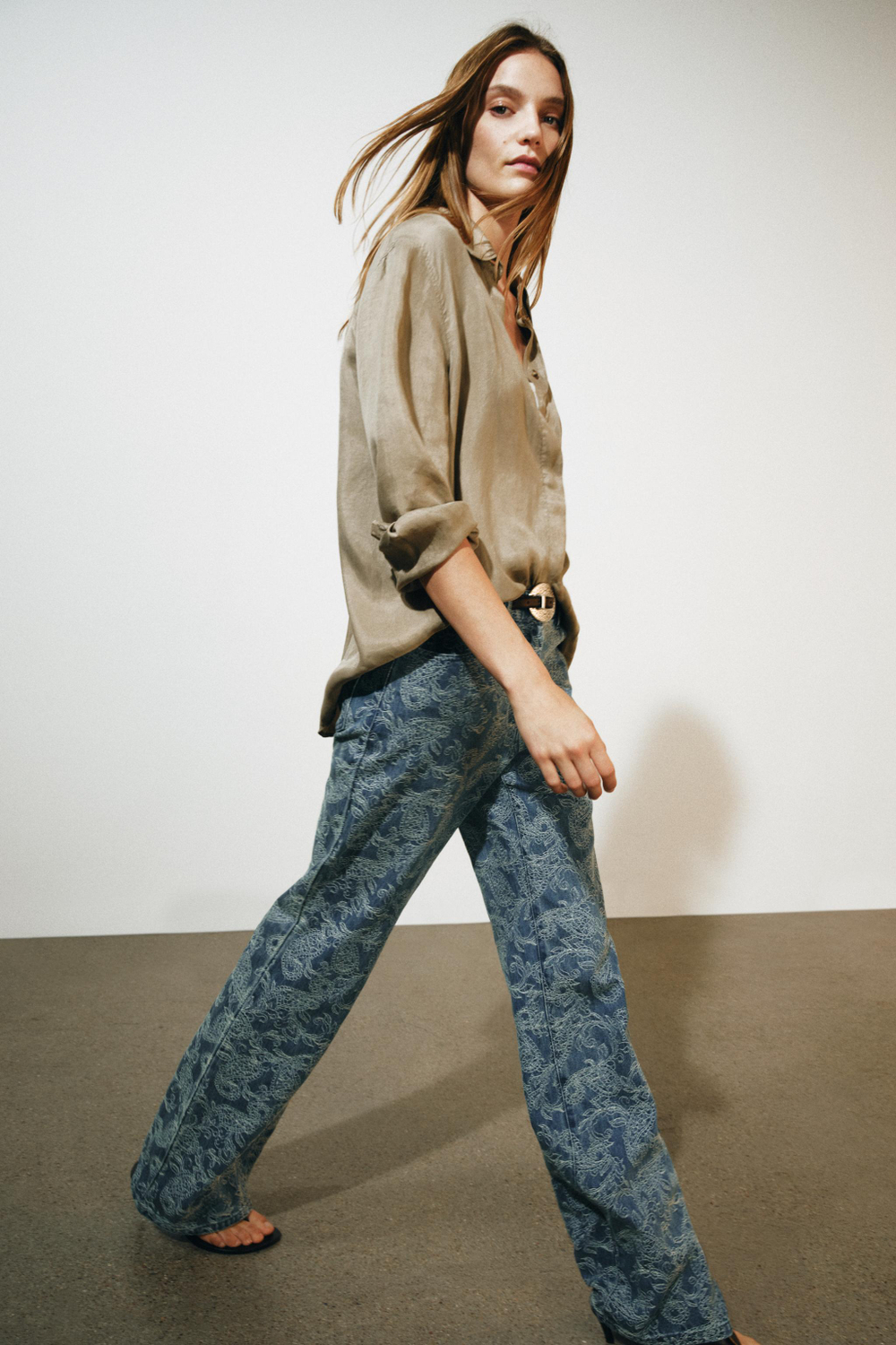 ZARA РУБАШКА ИЗ ЛИОЦЕЛЛА — ZW COLLECTION, СВЕТЛО-КОРИЧНЕВЫЙ