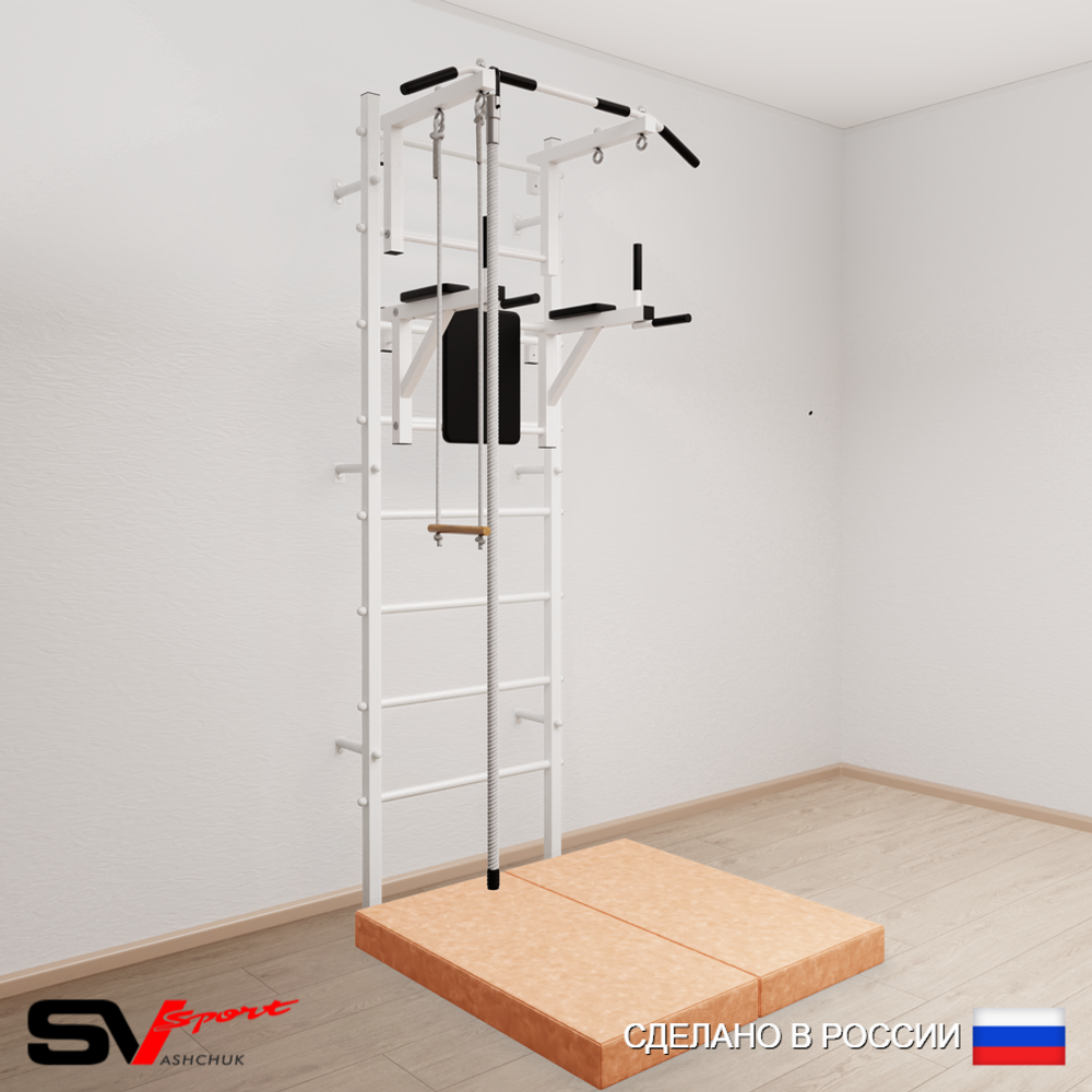 Шведская стенка Sv Sport усиленная 6764 (Турник стандарт/Брусья/Канат/Трапеция/Мат 1м)