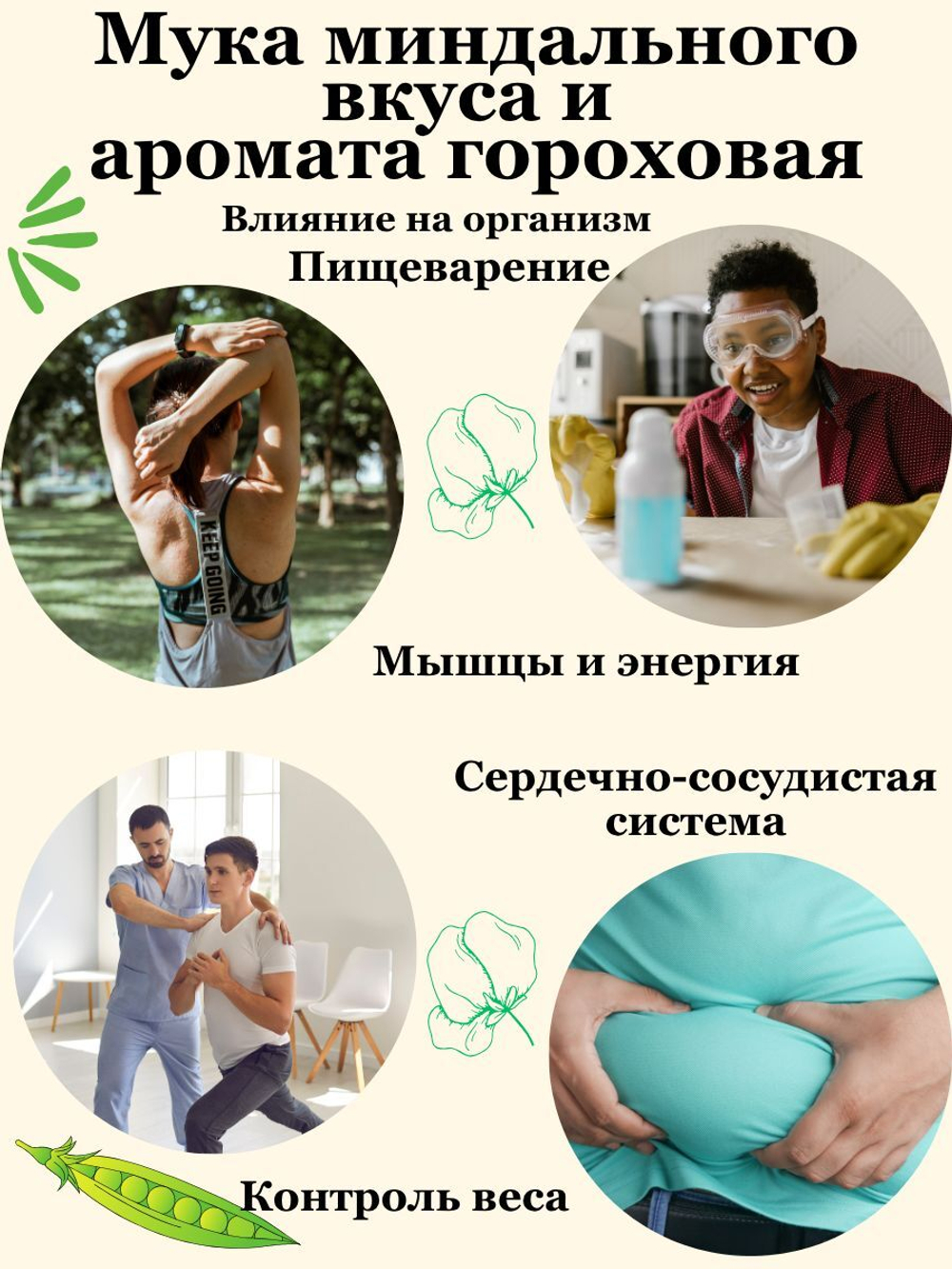 Мука миндального вкуса и аромата гороховая 1кг МилоБио