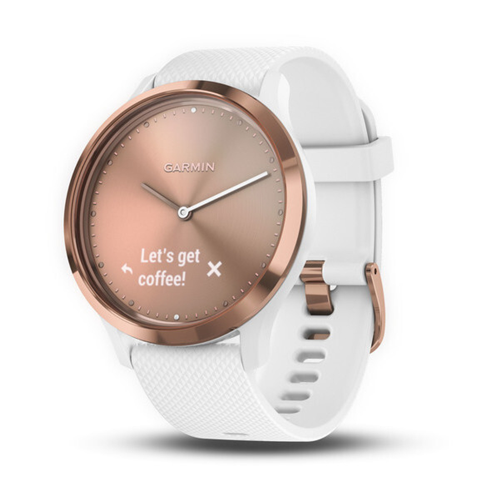 Часы Garmin Vivomove HR Sport розовое золото с белым ремешком (010-01850-22)