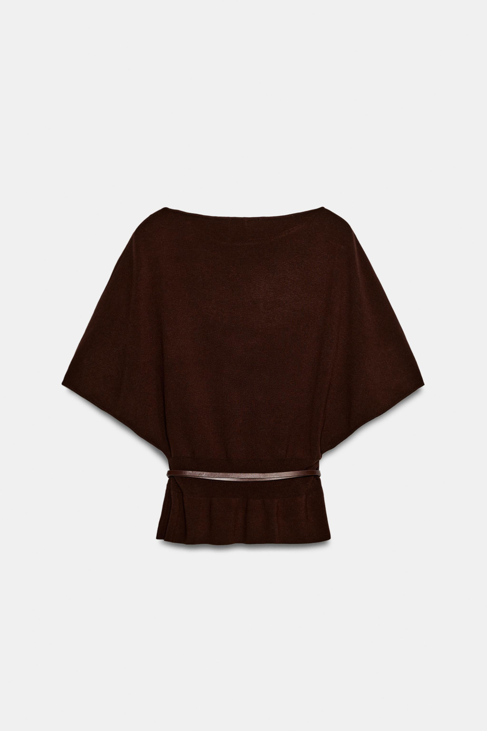 ZARA ТРИКОТАЖНЫЙ ТОП С ПОЯСОМ, ТЕМНО-КОРИЧНЕВЫЙ
