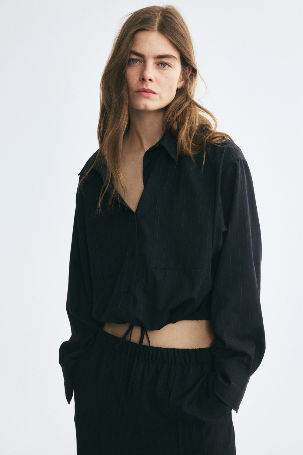 Рубашка с воротником-стойкой и стяжкой - H&M