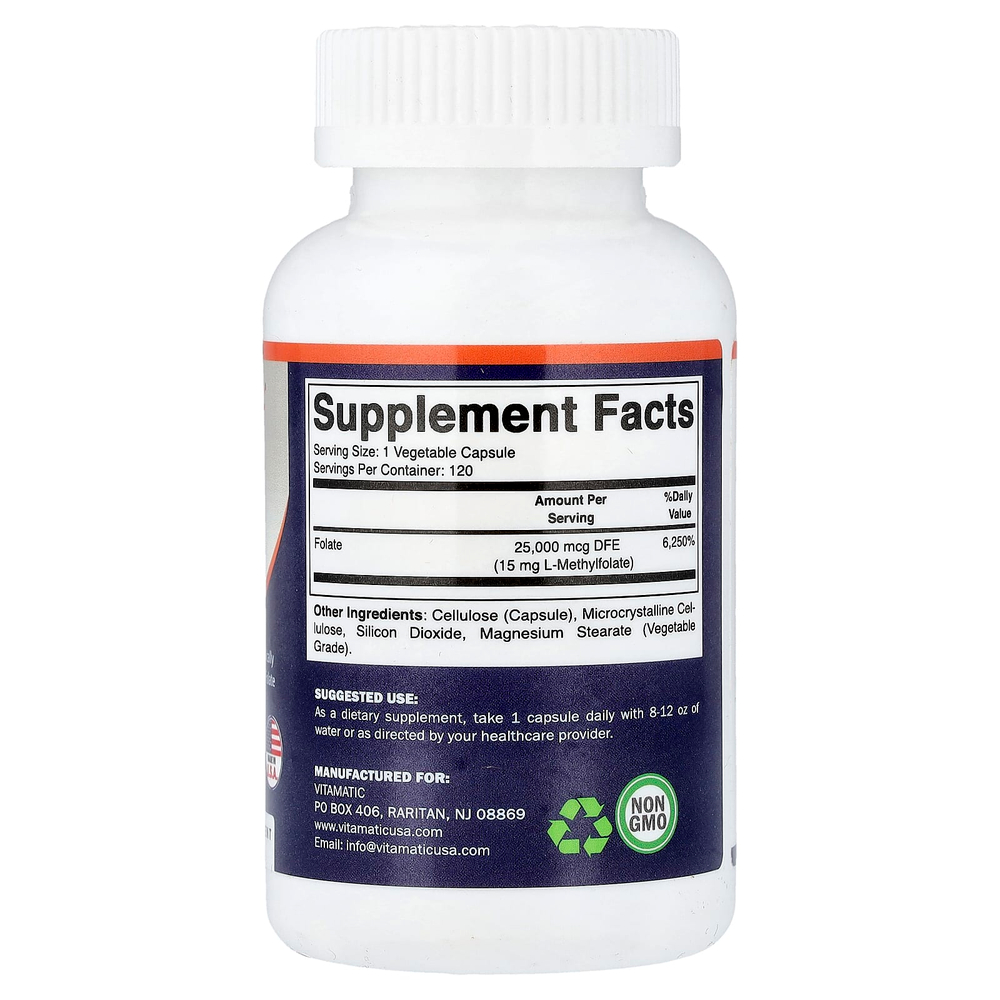 Vitamatic, Метилфолат, 15 мг, 120 растительных капсул