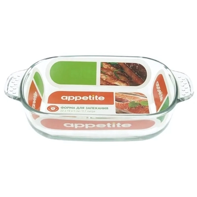 Форма стеклянная прямоугольная 22x14x5см,7л с ручкой ТМ Appetite