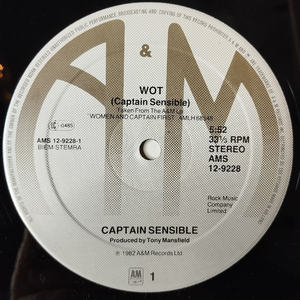 Винтажная виниловая пластинка LP Captain Sensible Wot (Holland 1982) Maxi Single
