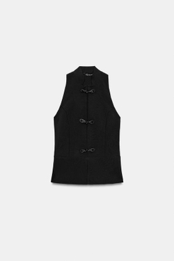 ZARA ТОП С БАСКОЙ И НАВЕСНЫМИ ПЕТЛЯМИ, ЧЕРНЫЙ