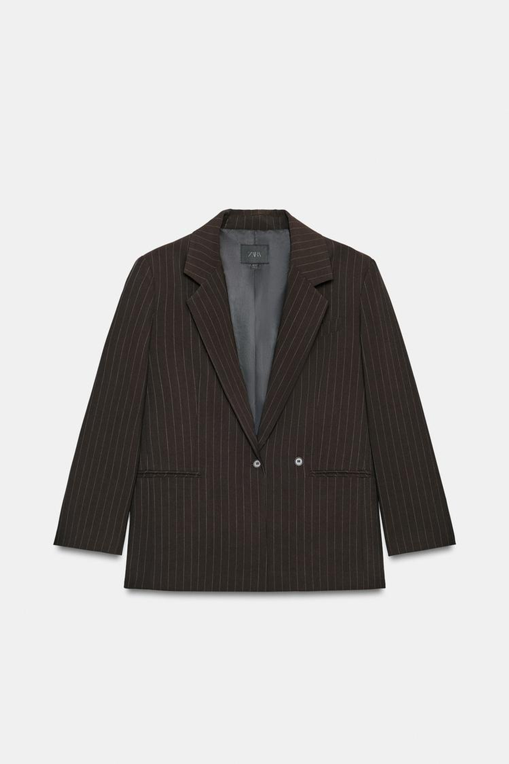 ZARA БЛЕЙЗЕР ОВЕРСАЙЗ В ПОЛОСКУ, КОРИЧНЕВЫЙ