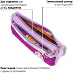 Пенал-косметичка ЮНЛАНДИЯ, 2 отделения, мягкий, пайетки, "Русалка", фиолетовый, 21х6х9 см, 228977