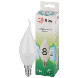 Лампа светодиодная ЭРА GREEN LINE LED BXS-8W-840-E14 GL 8Вт свеча на ветру яркий белый свет E14 | Лампы cветодиодные Свеча (B/C)