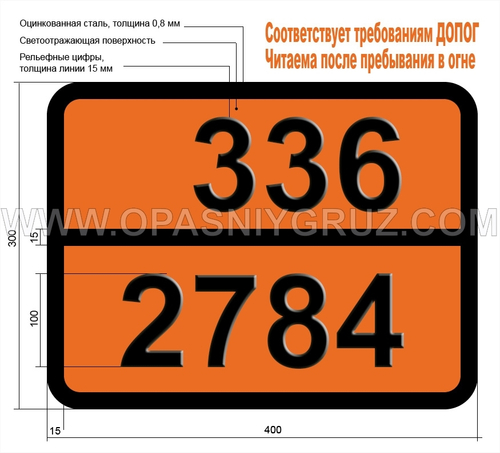 Табличка Опасный груз 336-2784 ПЕСТИЦИД ФОСФОРОРГАНИЧЕСКИЙ ЖИДКИЙ ЛЕГКОВОСПЛАМЕНЯЮЩИЙСЯ ТОКСИЧНЫЙ