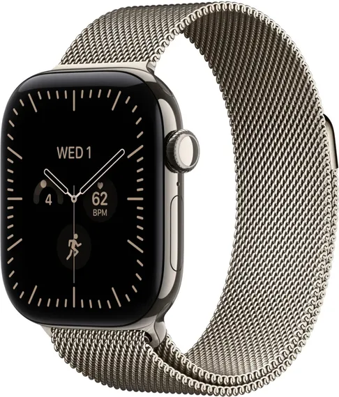 Часы Apple Watch Series 12, 46 мм, титан светлого цвета, миланский сетчатый браслет