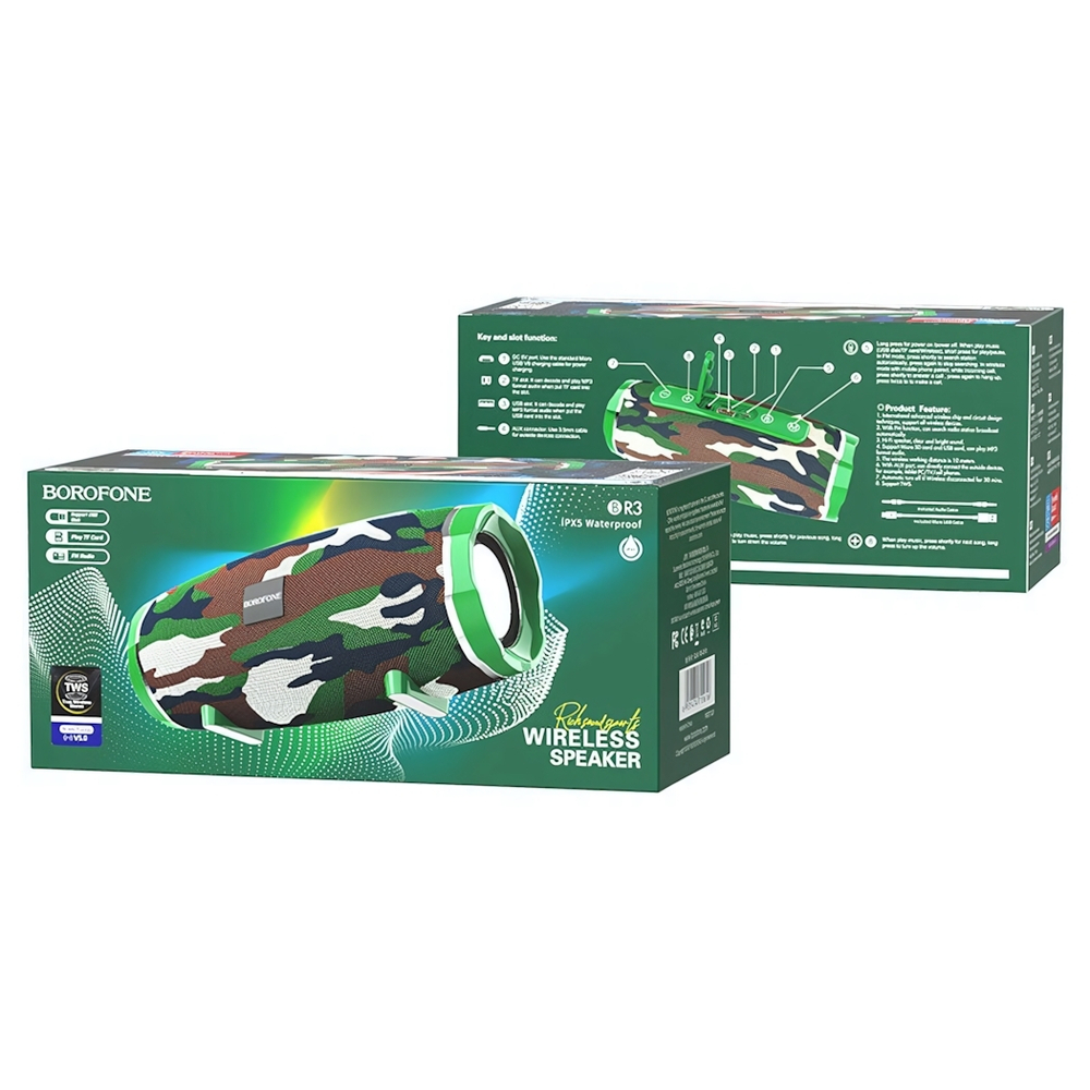 Портативная колонка Borofone BR3, 10W, BT5.0, 1200mAh Camouflage Green