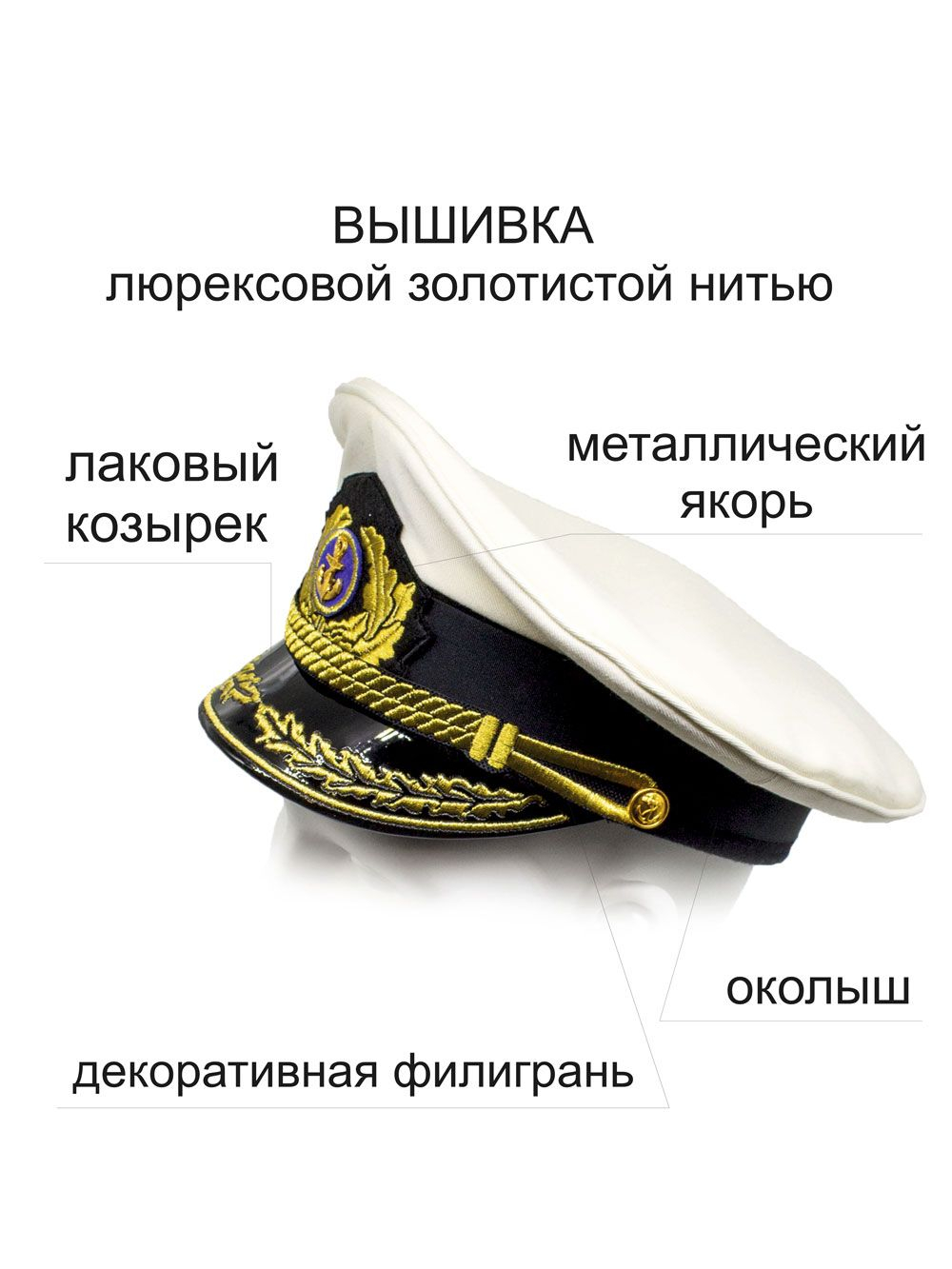 Фуражка-капитанка с эмблемой якоря, размер 57