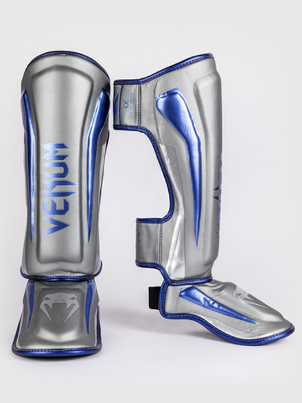 Щитки Venum Elite Grey/Metalic Blue/Silver
