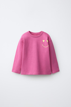 ZARA ФУТБОЛКА С ПРИНТОМ, РОЗОВЫЙ