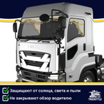 Ламбрекен с косынками двусторонние Isuzu (экокожа, бежевый, золотые кисточки)