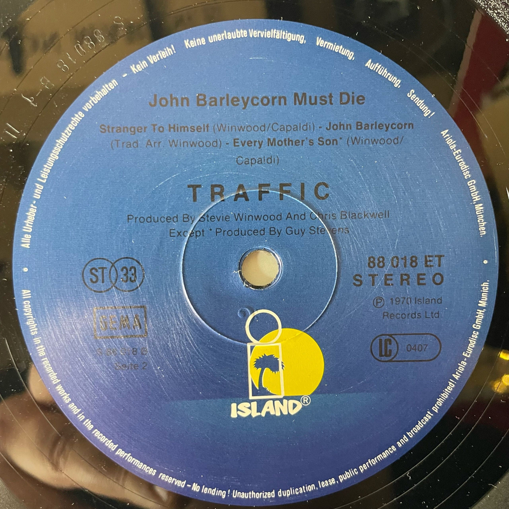 Винтажная виниловая пластинка LP Traffic John Barleycorn Must Die (Германия 1974)