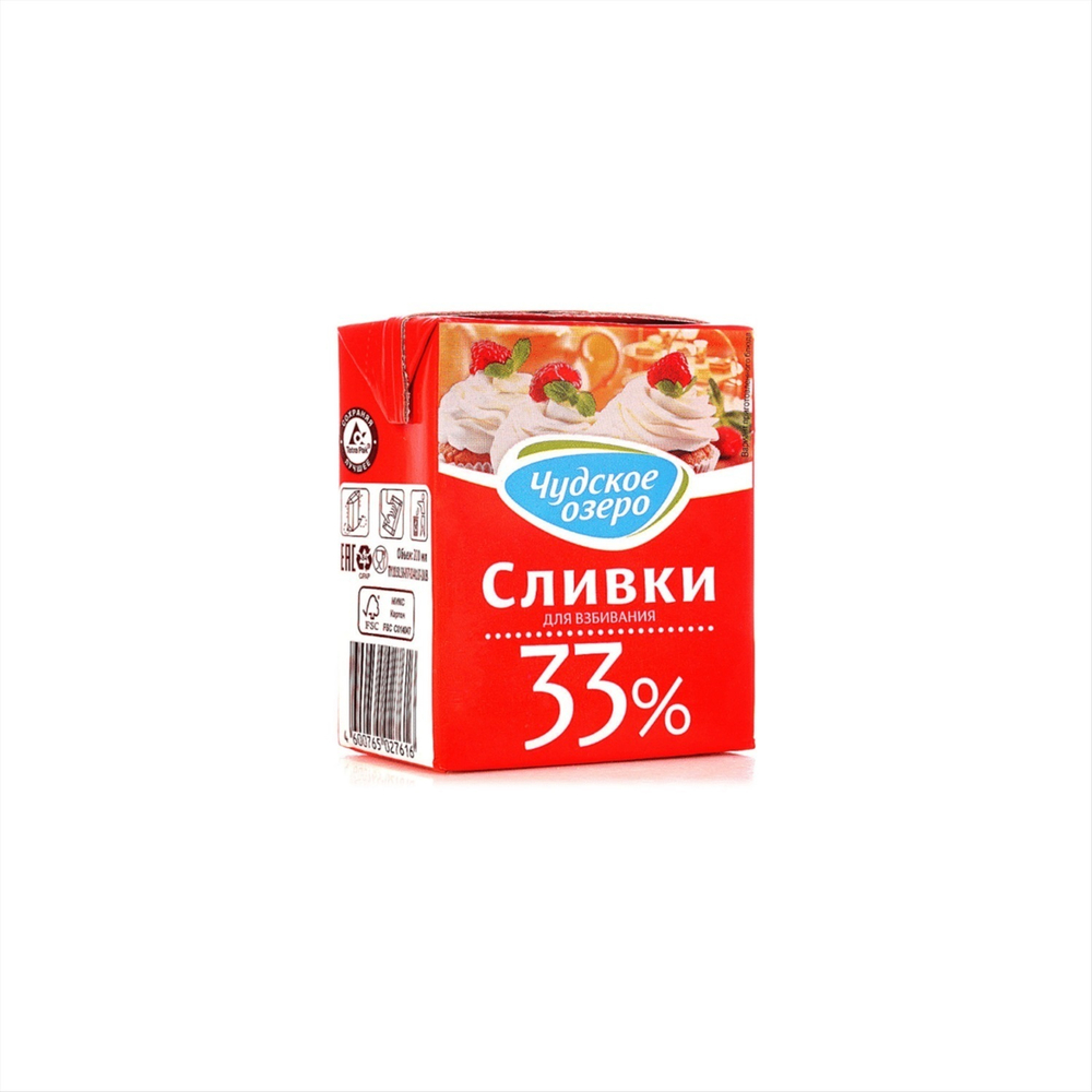 0.200 Сливки натуральные "Чудское озеро" 33%, (200мл)